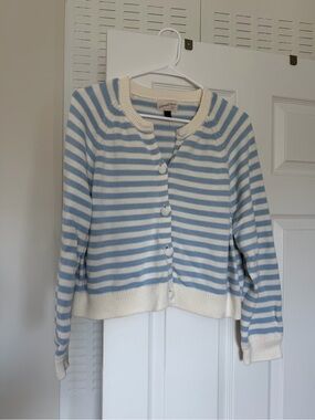 Universal Thread Blue & White Striped Button Crew Neck Sweater